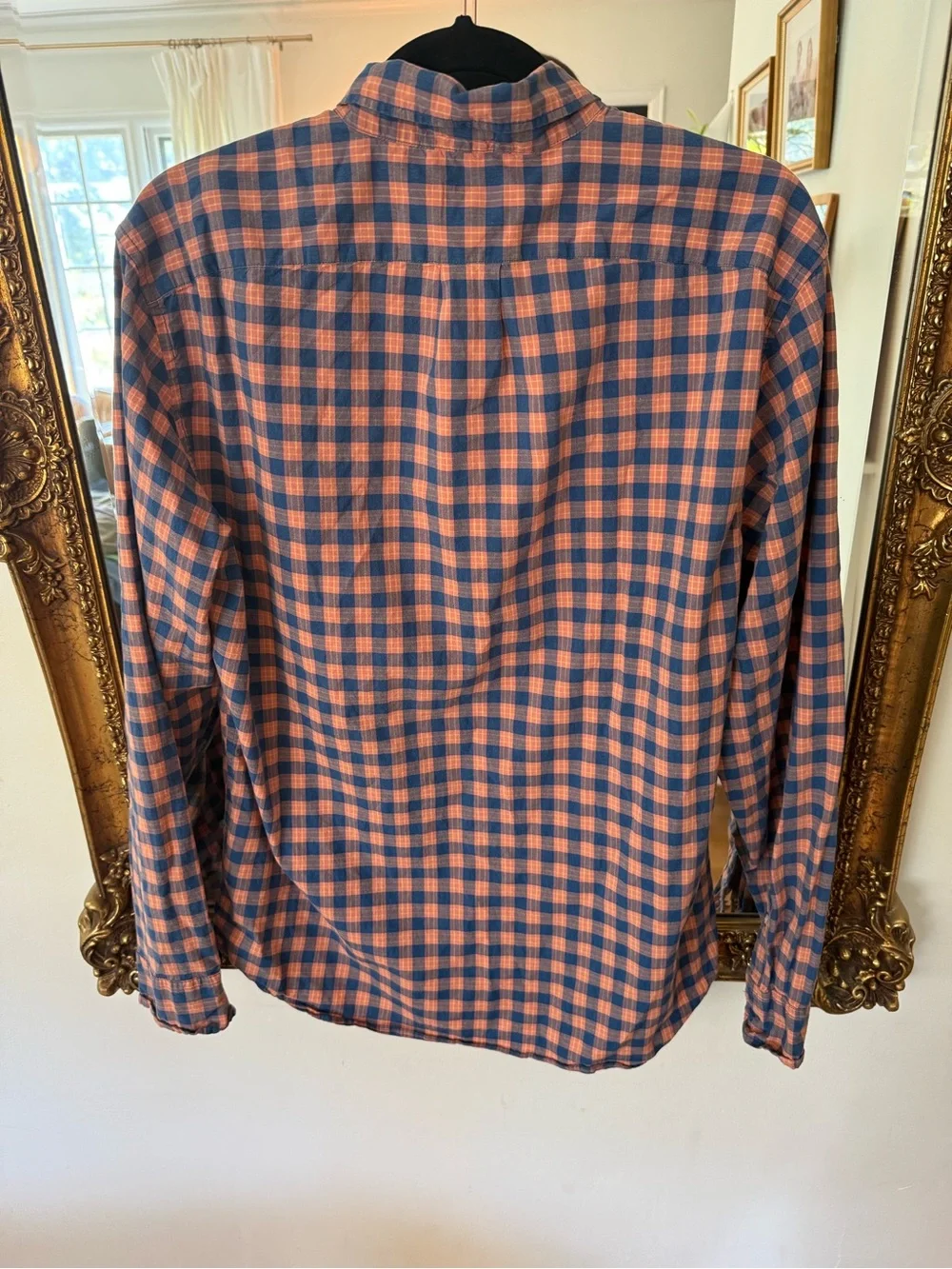 J. Crew Men’s Navy and Orange Plaid Button-Down Shirt